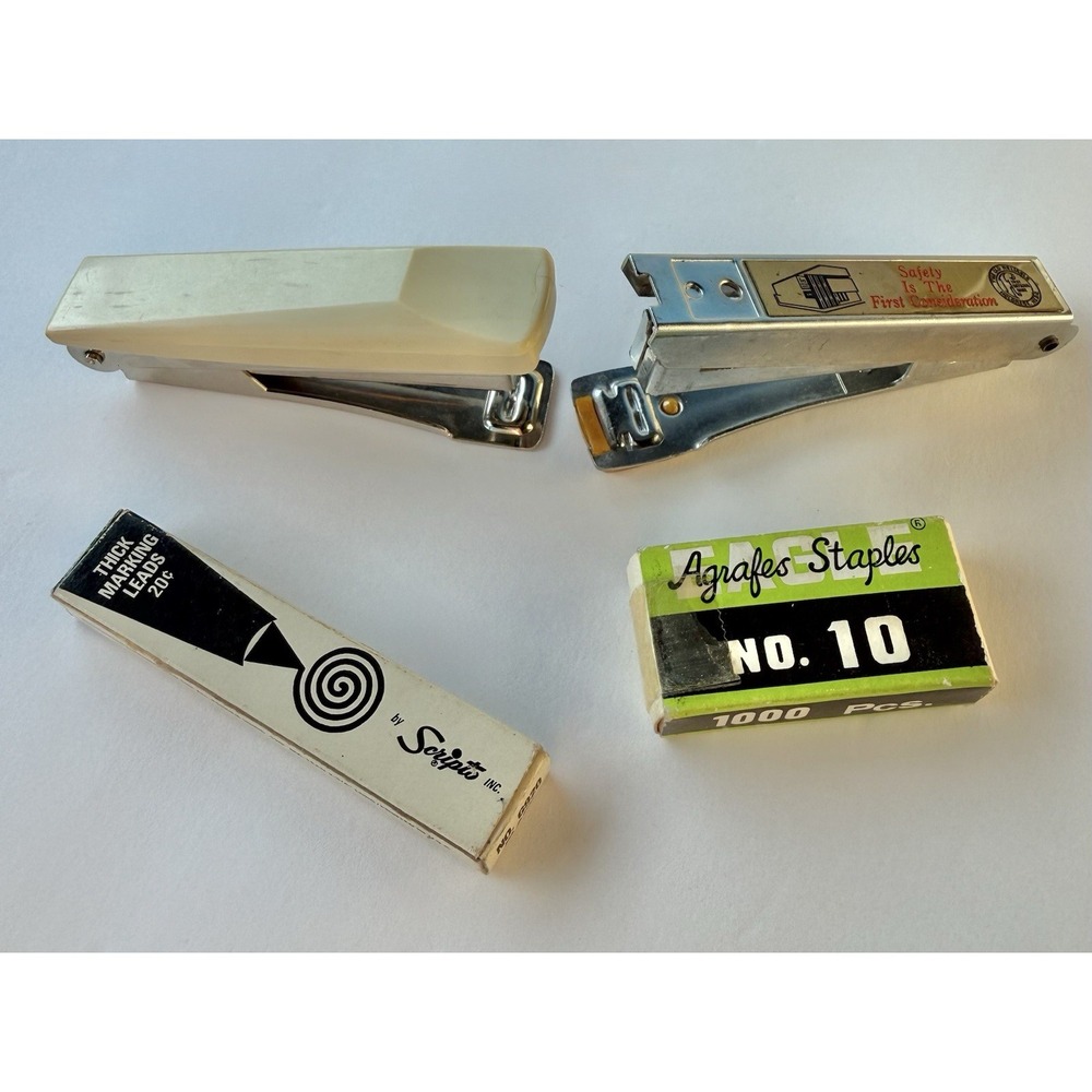 Vintage Mid Century Mini Stapler Lot Eagle Idealine Scripto Lead Staples MCM
